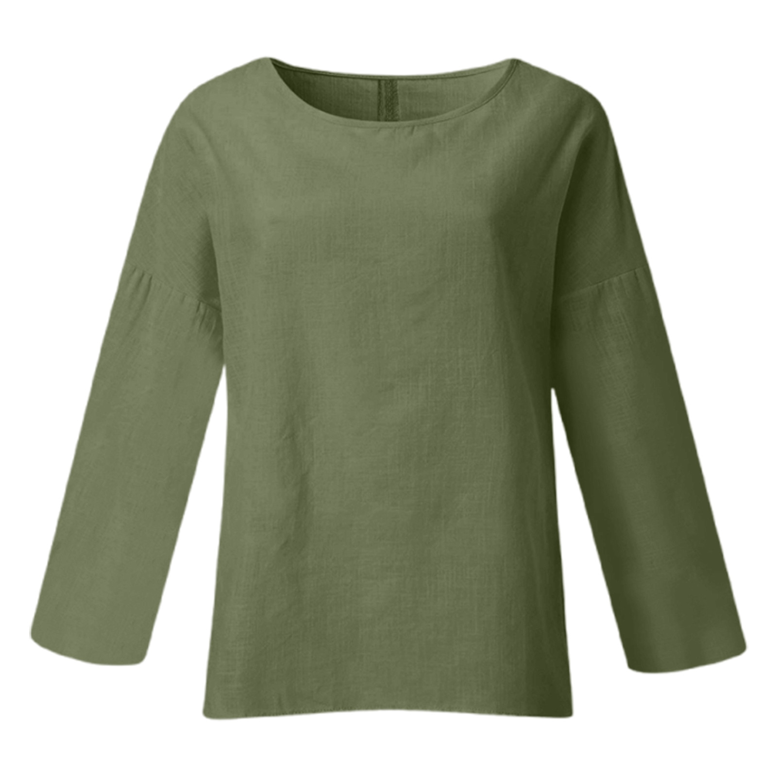 thumbnail image 4 of Camiseta de manga larga y cuello redondo de color liso para mujer: estilo informal y holgado, tejido de poliéster para los días más frescos., 4 of 5